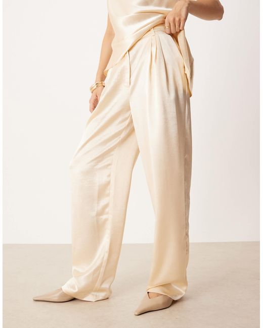 ASOS Natural Tailored Straight Leg Satin Trousers Co-ord