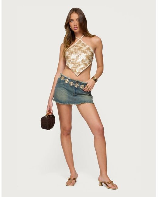 Edikted Green Dixie Backless Sequin Triangle Top