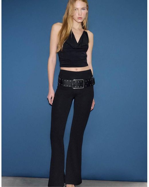 Stradivarius Blue Draped Neckline Ring Top