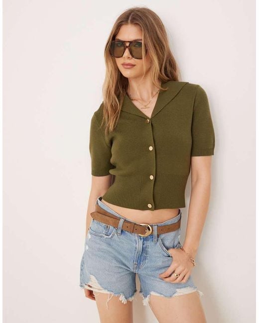 ASOS Vest Met Korte Mouwen En Matrozenkraag in het Green