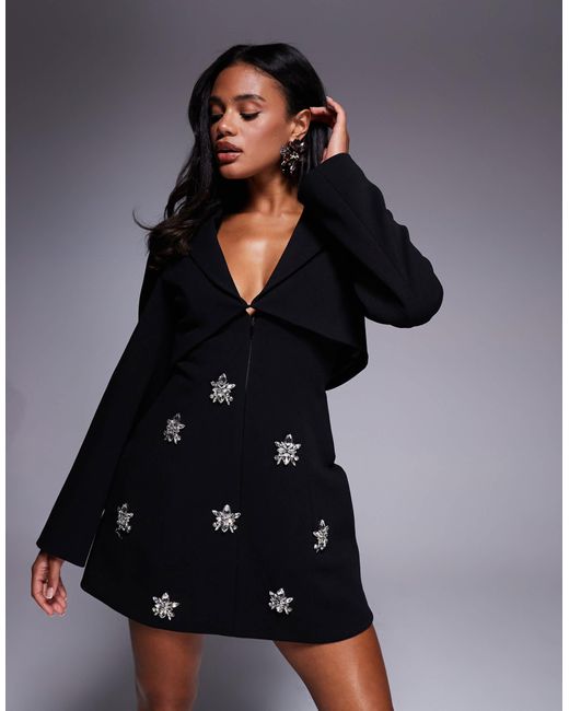 ASOS Blue Structured Tailored Embellished Long Sleeve Dress