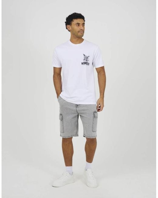 Brave Soul White Cotton Relaxed Fit Graphic T-Shirt for men