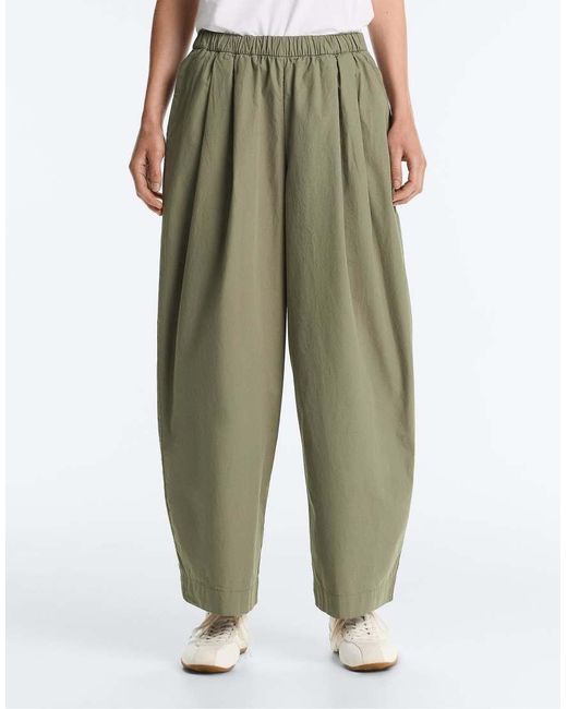 Oysho Green Pleated 100% Cotton Tapered Trousers