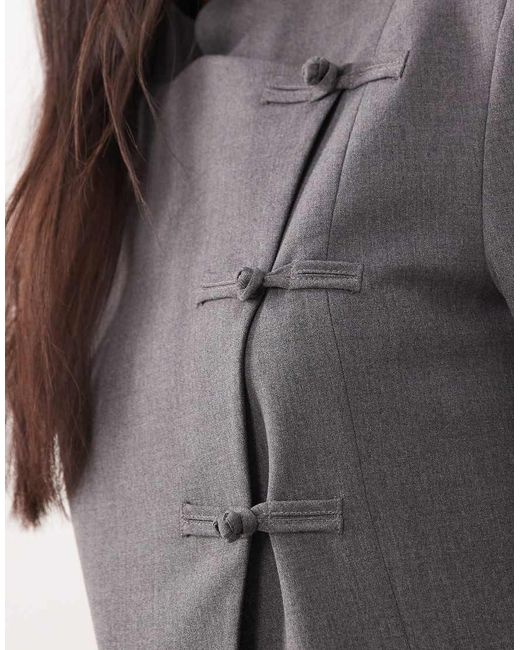 ASOS Gray Funnel Neck Wrap Blazer With Mandarin Buttons