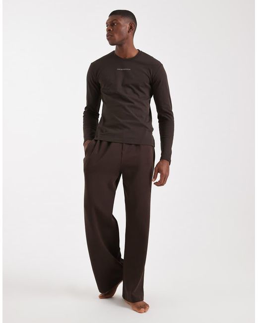 Emporio Armani Brown Long Sleeve Lounge T-Shirt for men