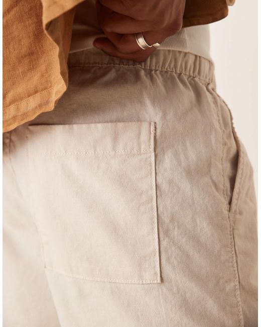 ASOS – mittellange leinenmix-shorts in Natural für Herren