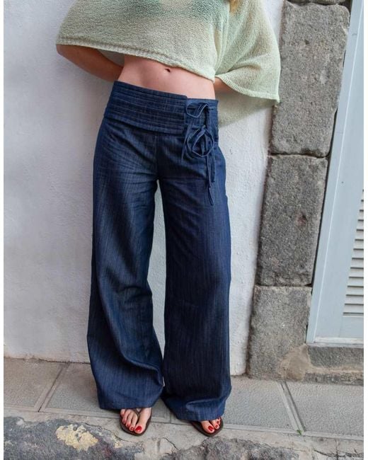 Daisy Street Blue X Emma Jean Panel Waist Straight Leg Trouser