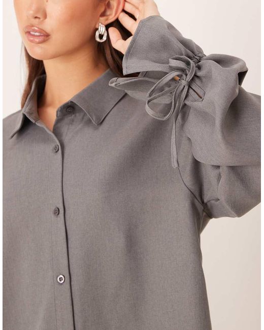 SNDY'S Gray Ruched Tie Sleeve Detail Shirt Co-ord