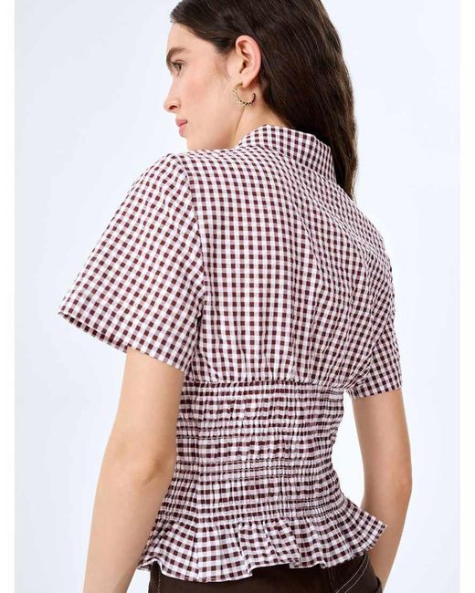 OMNES Blouses/Shirts Merida Cotton Seersucker Gingham Blouse With Shirred Waist