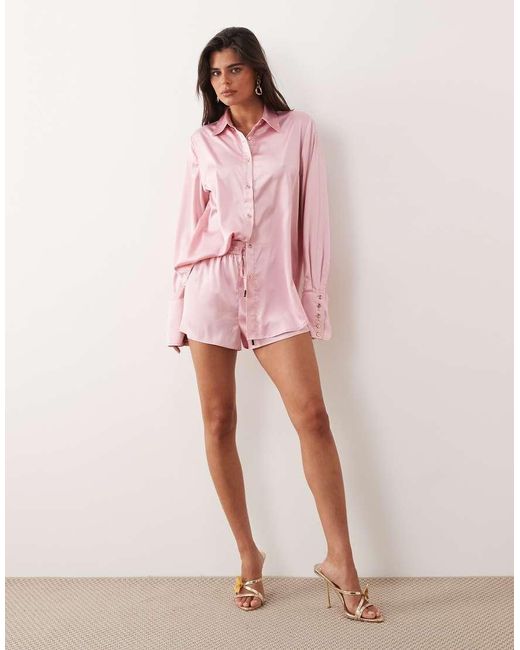 Noughts & Kisses Pink Satin Tie Waist Shorts