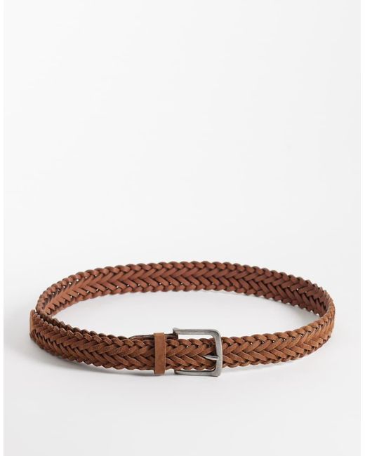 ASOS Brown Real Suede Braided Belt With Silver Buckle for men