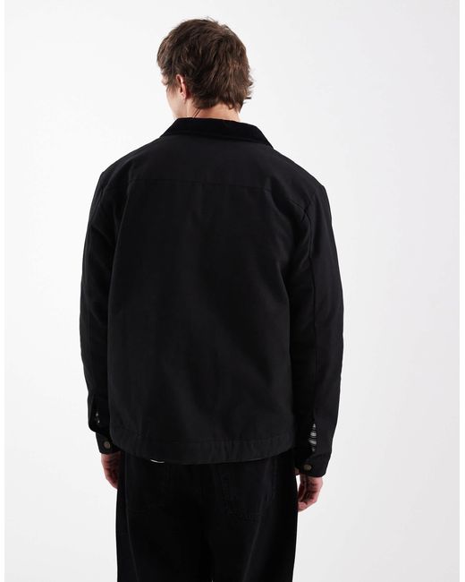 Threadbare Black Canvas Zip Front Barn Jacket for men