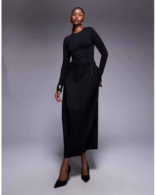 hybrid midi dress Knit & Rib Satin Hybrid Midi Dress Florere