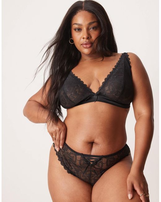 ASOS Brown Asos Design Curve Blake Heart Lace Brazilian With Corset Detail