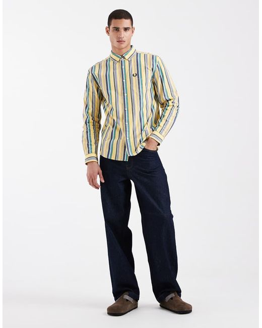 Fred Perry Green Relaxed Fit Stripe Logo Shirt for men