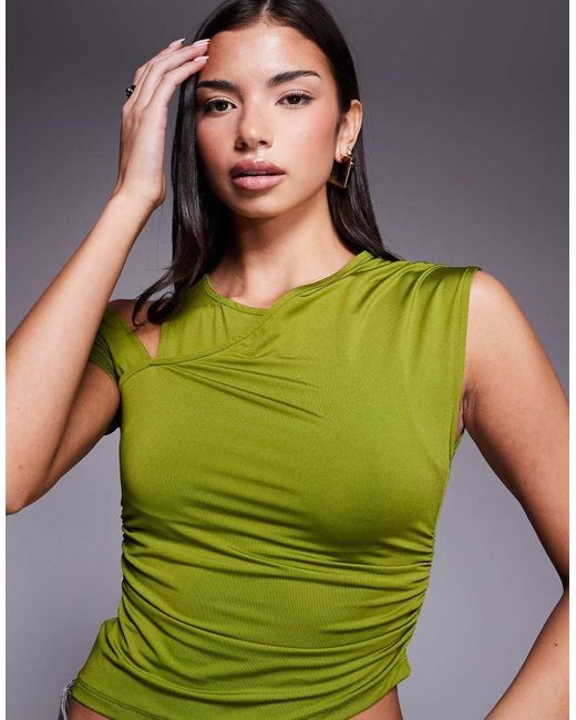 ASOS Green Slinky Drape One Shoulder Top