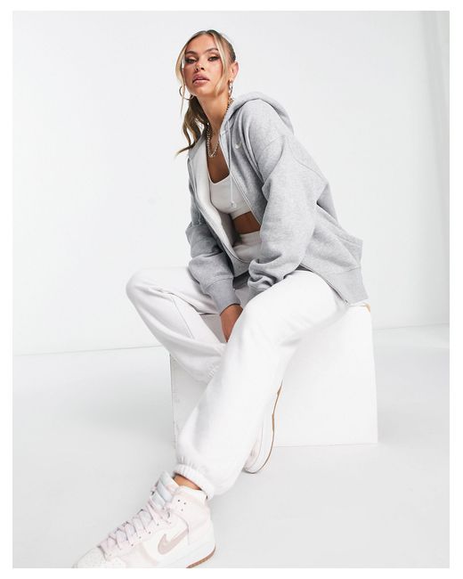 Nike Gray Mini Swoosh Oversized Full Zip Hoodie