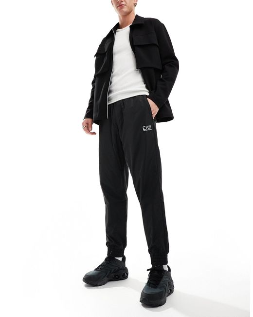 EA7 Black Armani Logo Contrast Piped Pockets Cuffed joggers for men