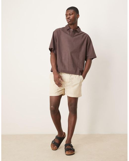 Camisa De Corte Cuadrado Extragrande Sin Cierres De Tejido Efecto Lino De ASOS de hombre de color Brown