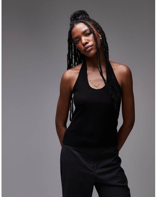 TOPSHOP Gray Ribbed Halter Top