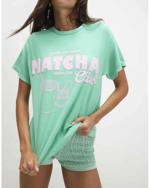 River Island Green Cotton Matcha Boyfriend Fit T-Shirt