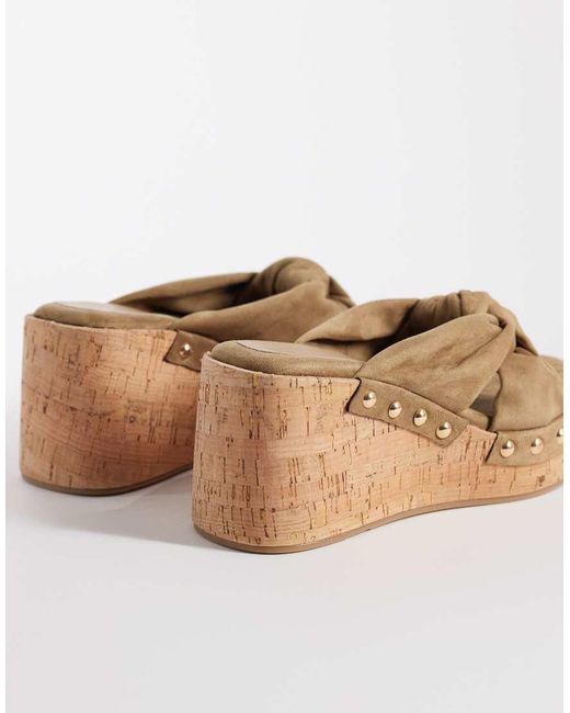 ASOS Natural Tulip Wedge Sandals With Twist Detailing