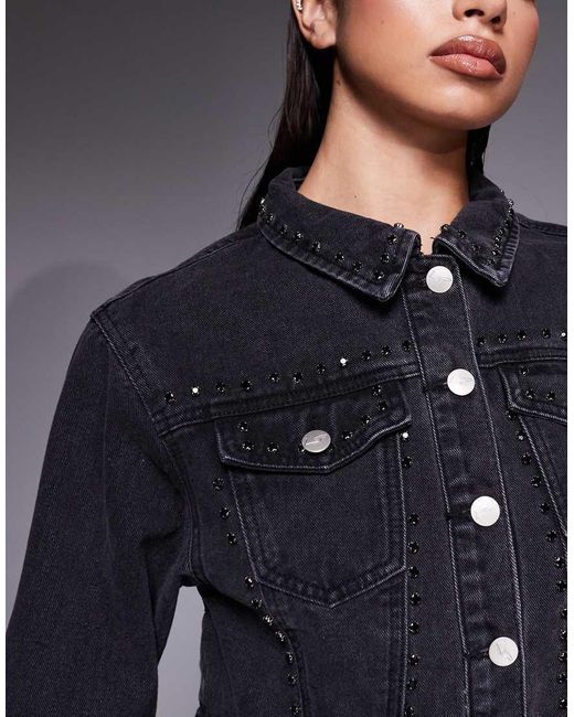 Liquor N Poker Blue Boxy Denim Jacket With Diamante Seam Detail Co-Ord