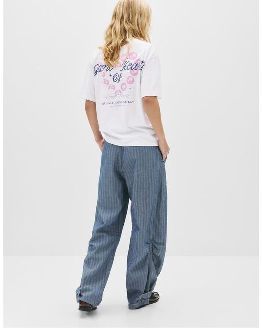 T-Shirt Mélange Con Stampa A Tema Biliardo di Pull&Bear in White