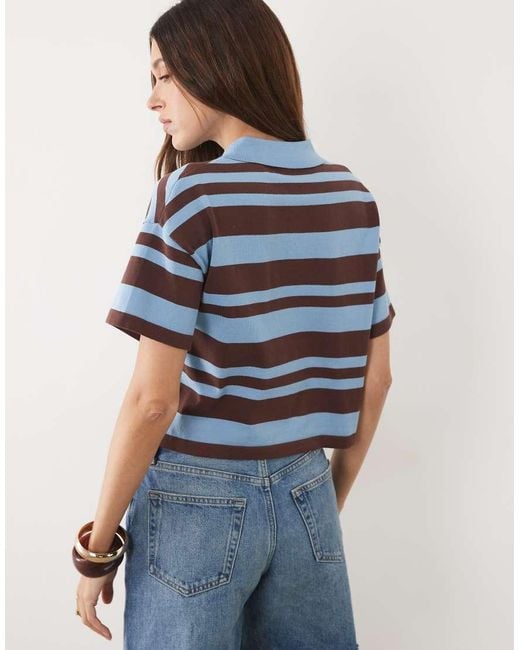 Mango Blue Short Sleeve Knit Polo Top