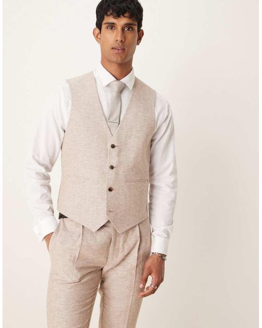 ASOS Natural Linen Cotton Blend Slim Suit Waistcoat for men