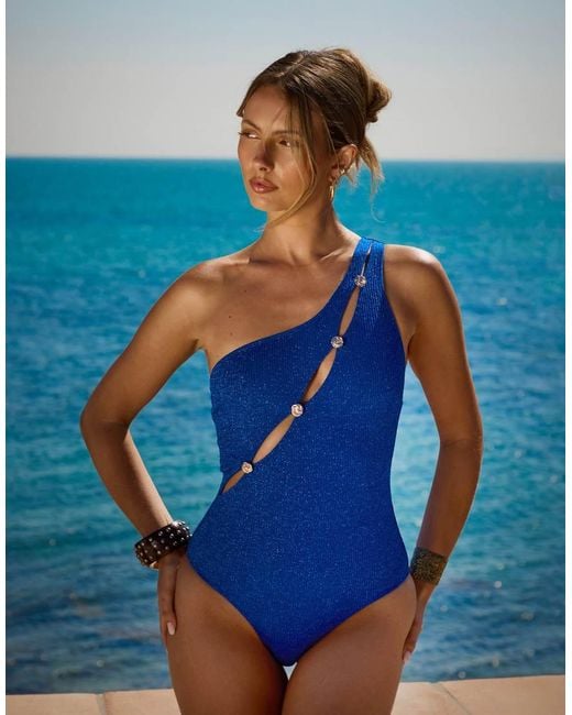 South Beach Blue X Sasha Corte-t Glitter Asymmetric Swimsuit