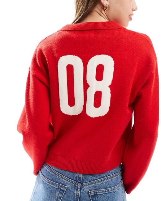 Cotton On Red Cotton On Knit V Neck Polo Sweater With Back Graphic