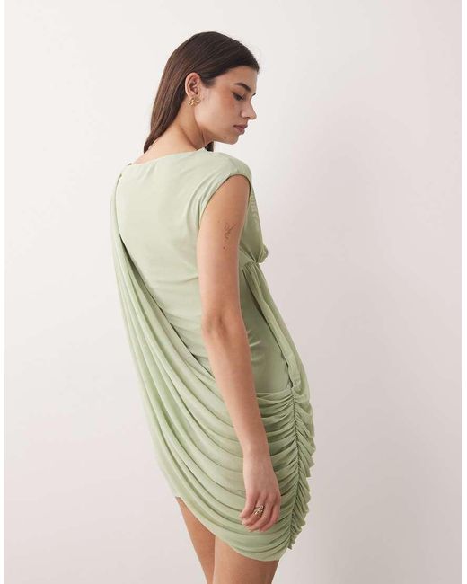ASOS Green Mesh Draped Mini Dress With Grown On Sleeve