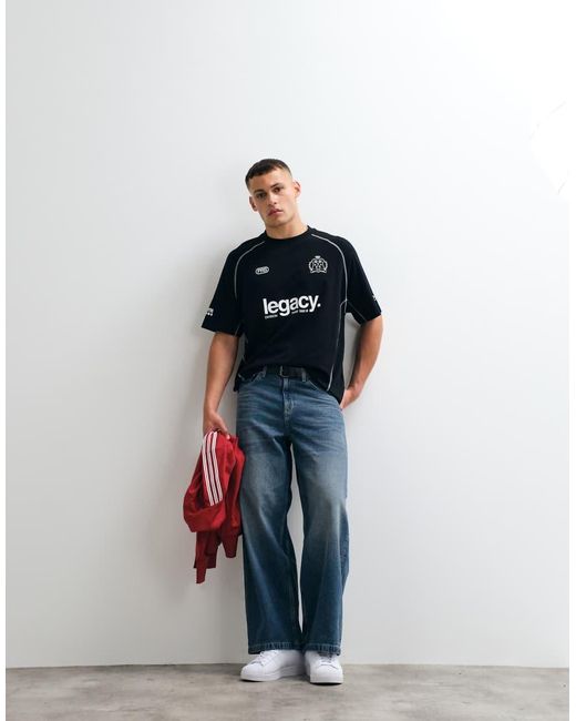 ASOS Black Oversized Cut And Sew T-Shirt With Football Graphic for men