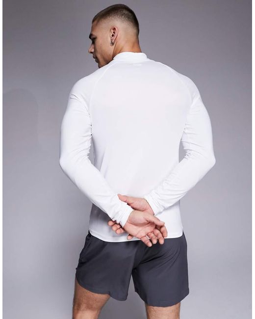 4505 White Icon Active Quick Dry Muscle Fit Base Layer Training Long Sleeve Mock Neck Top for men