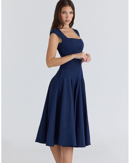 House Of Cb Blue Raisa Lace Back Twill Midi Dress