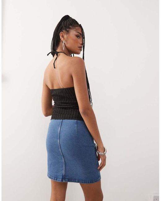 Noisy May Denim Mini Rok Met Split in het Blue