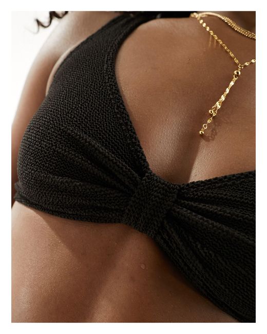 & Other Stories Brown Crinkle Triangle Knot Bikini Top