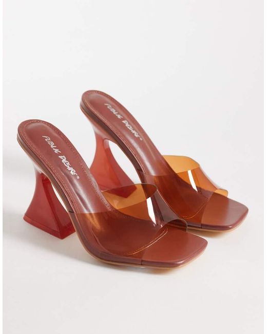 Public Desire Metallic Curved Heel Clear Heeled Sandals