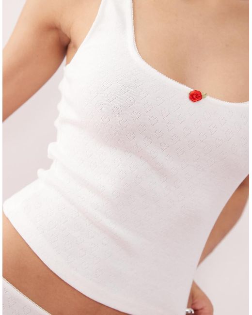 Motel White Kalinda Pointelle Frill Edge Vest Top