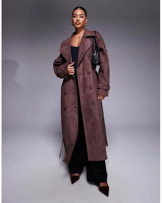 Aria Cove Purple Faux Suede Belted Trench Maxi Coat