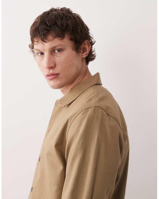 Farah Natural Callier Button Through Logo Overshirt for men
