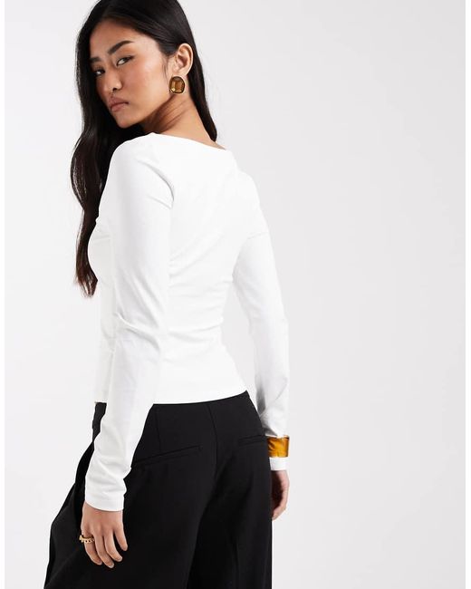 ASOS Polyamide Slinky Deep V-neck Top -white