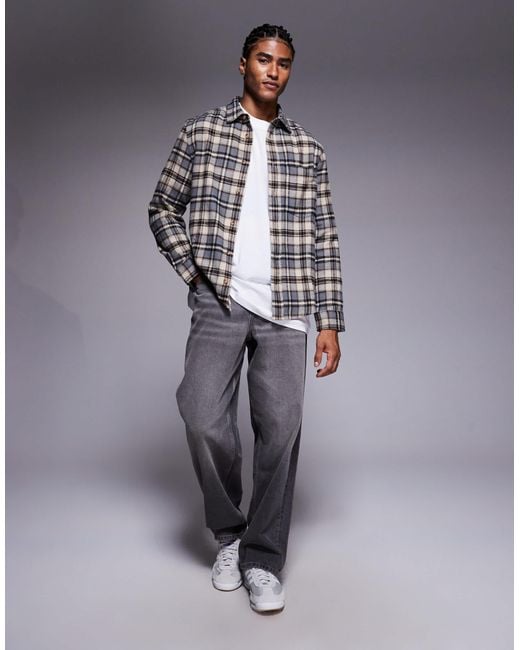 ASOS Gray Regular Flannel Check Shirt for men