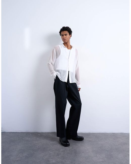 Topman White Relaxed Fit Crinkle Texture Sheer Shirt for men