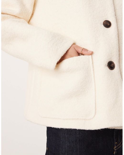 Aware Natural Premium Wool Mix Textured Button Front Cropped Jacket