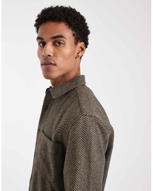 ASOS Gray Herringbone Overshirt for men