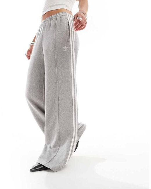 Adidas Originals Gray 3-Stripes Loose French Terry Wide Leg Joggers