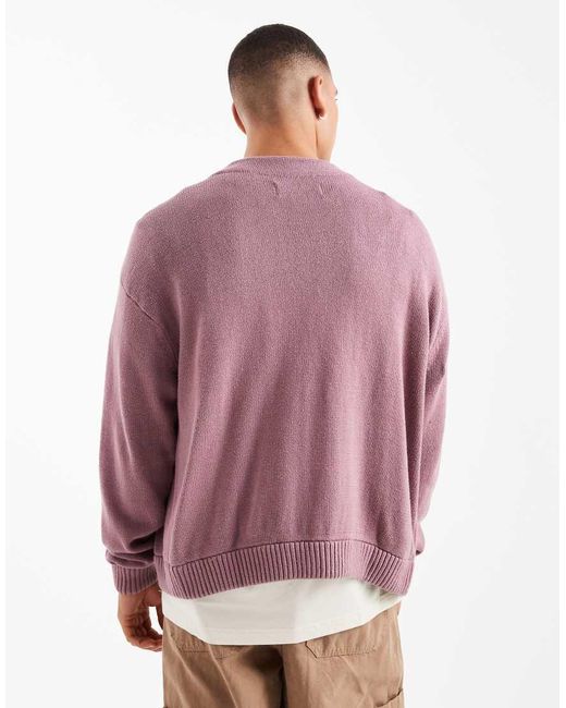 Hollister Purple Boxy Fit Long Sleeve Cardigan for men