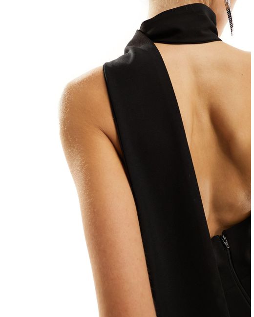 Vesper Black Halterneck Scarf Detail Maxi Dress With Thigh Spilt